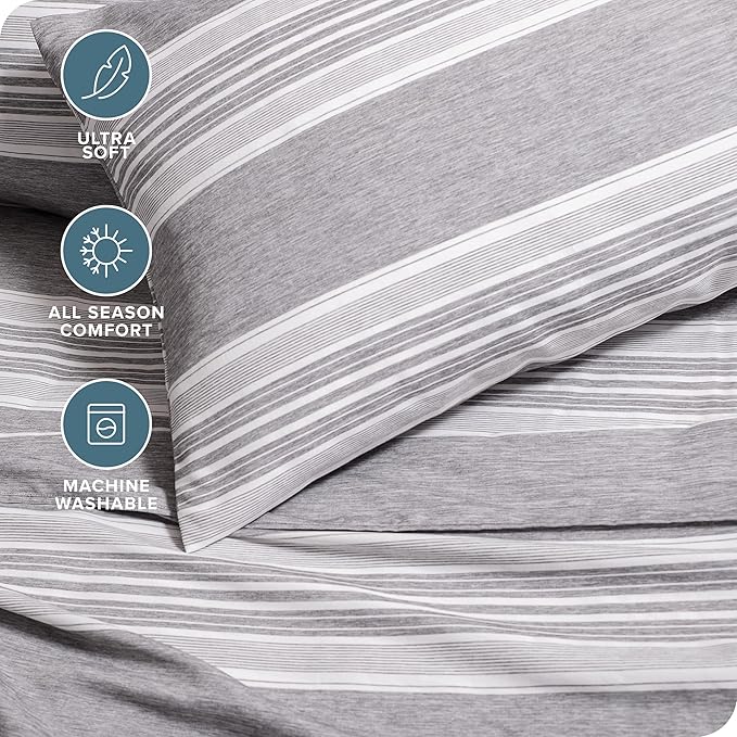 Bare Home Twin XL Sheet Set - 1800 Ultra-Soft Microfiber Twin Extra Long Sheets - Double Brushed - Deep Pockets - Easy Fit - Soft - 3 Piece Set - Bed Sheets (Twin XL, Heathered Charcoal - Stripe)