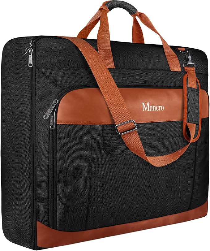 Mancro Carry On Garment Bags for Travel, Convertible Weekender Bag, Brown | Wrinkle-Free, Hanging Travel Suit Bags with Shoulder Strap, Large Waterproof Suitcase Luggage Bag for Men Women