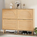 Shoe Storage Cabinet with 4 Flip Drawers, Narrow Wood Shoe Organizer Cabinet with Fluted Panel, Slim Shoe Rack for Entryway, Freestanding Shoe Cabinet for Living Room, Hallway, Wood Color