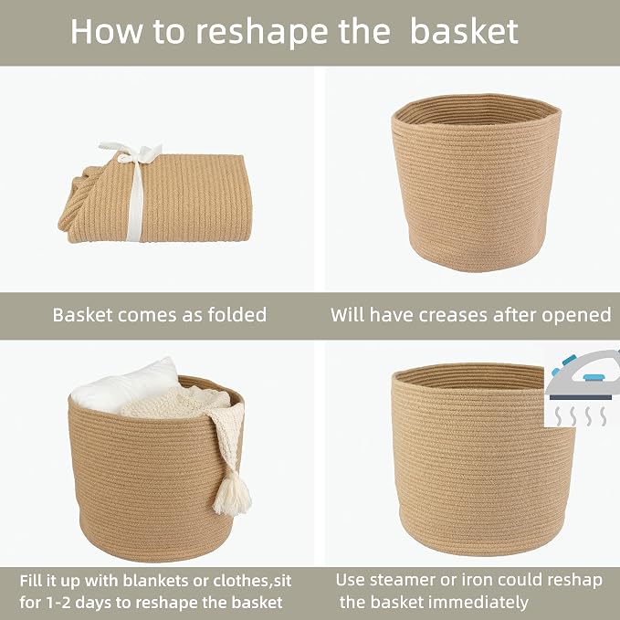 XUANGUO Jute Rope Woven Basket, 16x14 in Kids Laundry Basket | Round blanket basket and small laundry basket; baby hamper or nursery storage bin for girls, boys, toys, clothes and shoes