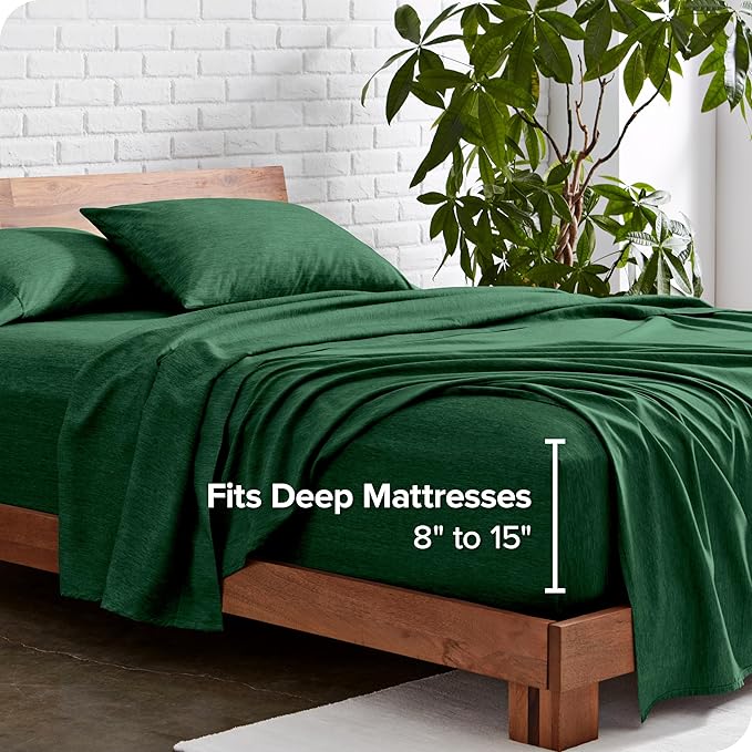 Bare Home Full XL Sheet Set - Luxury 1800 Ultra-Soft Microfiber Full Extra Long Sheets - Double Brushed - Deep Pockets - Easy Fit - 4 Piece Set (Full XL, Heathered Forest Green)