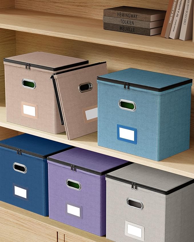Oterri File Organizer Boxes with Lids, File Box with Mesh Pockets, Document Organizer Box for Letter Size Folders, Zippers Important Document Organizer (Coral, Small-2 Pack Without Folders)