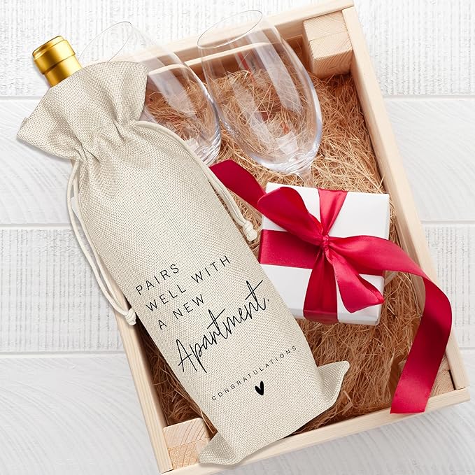 New Apartment Housewarming Gifts Pairs Well with a New Apartment Wine Gifts Bag First Home Gift Housewarming Party Decorations House Warming Gift for Women Men Couple Reusable Wine Wrap Bag (A21)