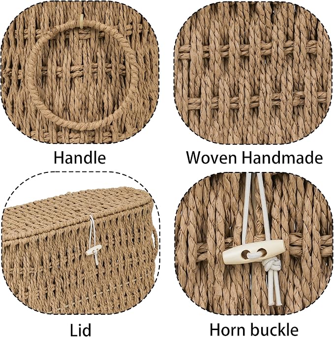efluky Toilet Paper Storage Basket, Paper Rope Slim Toilet Paper Holder with Lid- Holds Up to 9 Mega Rolls, Home Bathroom Decor Organizer