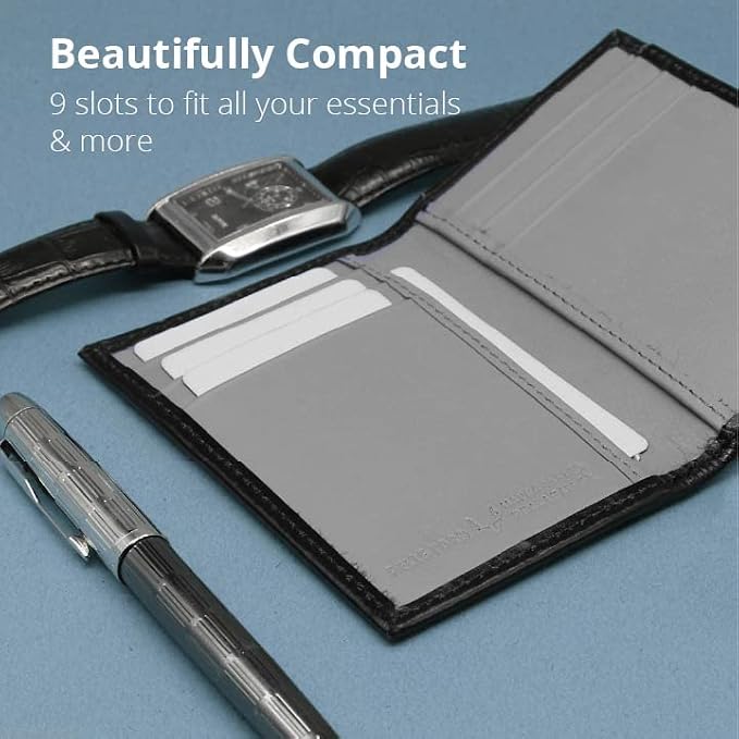 Minifold Men's Slim Leather Wallet with RFID Blocking Contactless Handmade, Minimalist and Slim, in Gift Box for Men