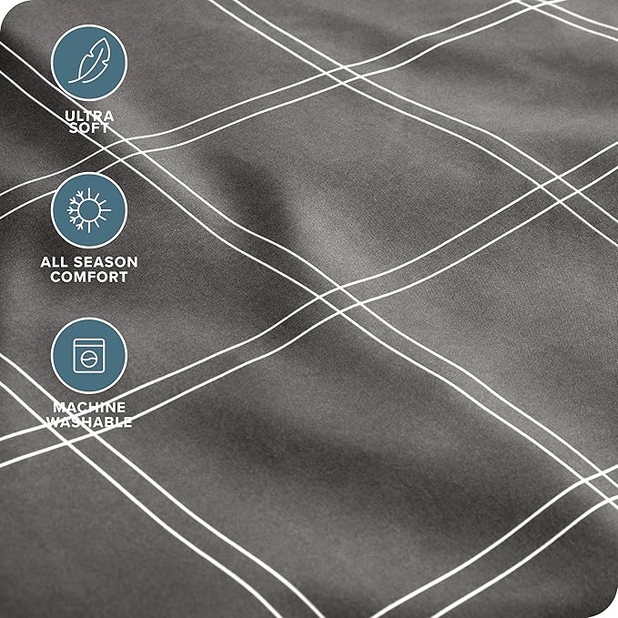 Bare Home King Sheet Set - Luxury 1800 Ultra- Soft Double Brushed Microfiber - Deep Pockets - Easy Fit - 4 Piece Bedding Sheet Set (King, Modern Plaid - Grey/White)