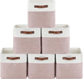 Patvingot Fabric Storage Cubes 11", 6 Pack, with PU Pull Handles,Foldable | For accessories on cube shelves or in closets; reinforced opening, pull-out access, folds flat when empty,white and pink