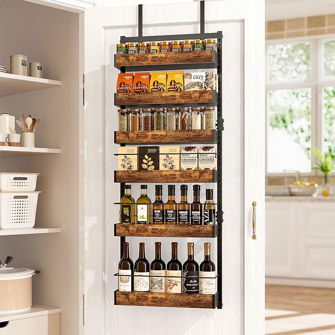 6-Tier Black Over the Door Pantry Organizer w/ Adj.Basket for Kitchen Home