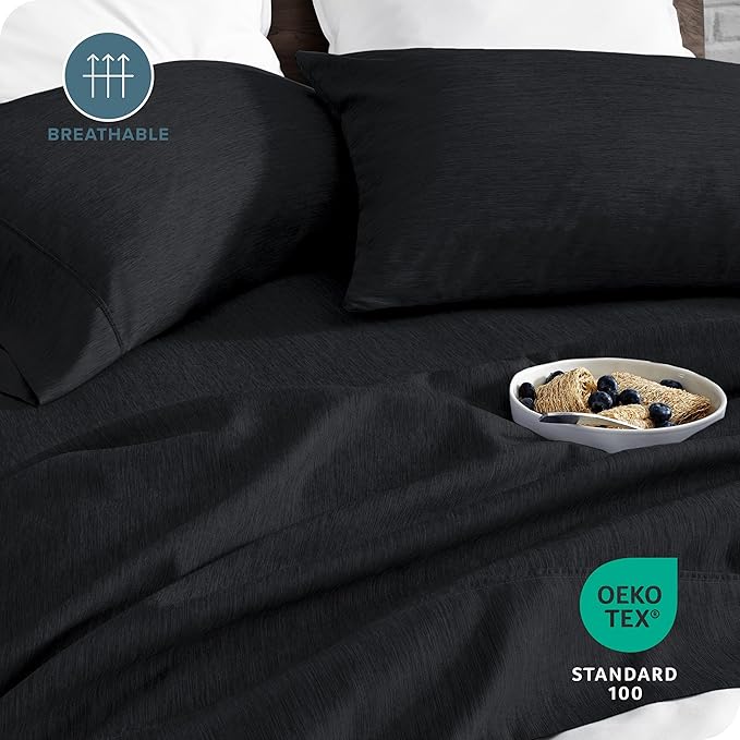 Bare Home Split Head Flex King Sheet Set - 1800 Ultra-Soft Microfiber Double Brushed - Deep Pockets - Easy Fit - 4 Piece Set - FlexTop Bed Sheets (Split Head Flex King, Heathered Black)
