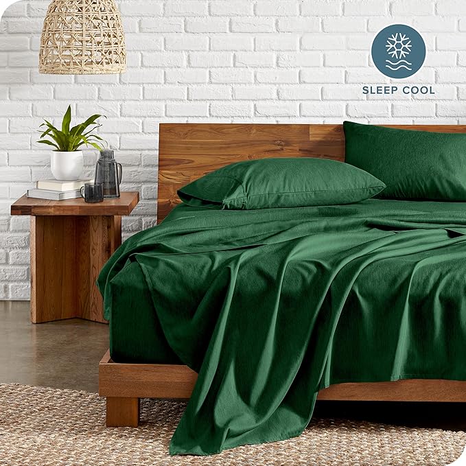 Bare Home Twin Sheet Set - 1800 Ultra-Soft Microfiber Double Brushed - Deep Pockets - Easy Fit - Extra Soft - 3 Piece Set - Bed Sheets (Twin, Heathered Forest Green)