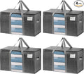 VENO 4 Pack Moving Bags with Clear Window, Heavy Duty Storage Bins with Lid, Around Handles, Tag, Zippers, Extra Large Totes Packing Moving Boxes Supplies for College Dorm Clothes (Dark Gray)