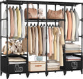 LOKEME Portable Closet,Sturdy Stable Large Capacity Wardrobe Closet,Clothes Rack with Shelves,2 Folding Areas,6 Storage Areas,4 Hanging Areas,Suitable for Bedrooms and Dormitory,66.5in Black