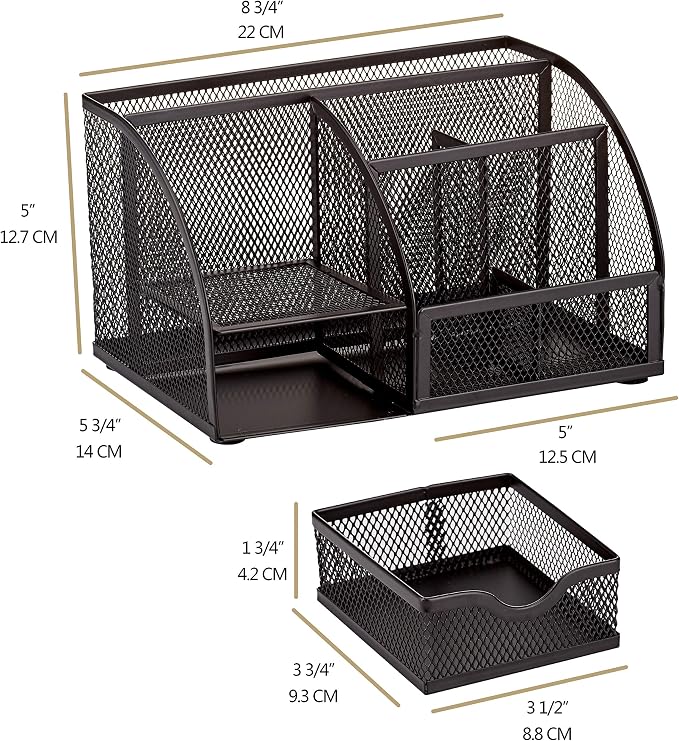 Annova Mesh Desk Organizer Office with 7 Compartments + Drawer/Desk Tidy Candy/Pen Holder/Multifunctional Organizer (Black)