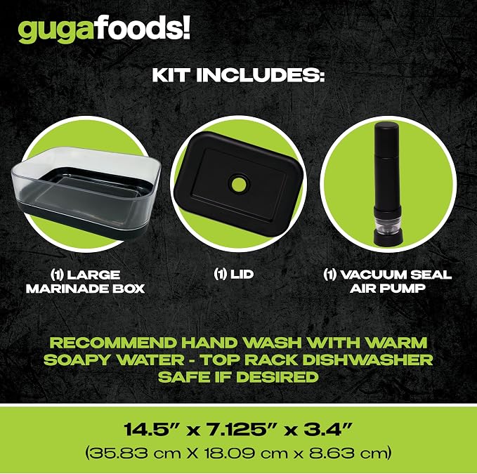 Guga Foods Vacuum Seal Marinade Container Set, Air Sealed Pump, Removes Air for Quick Marination, Barbecue & Grilling Marinator