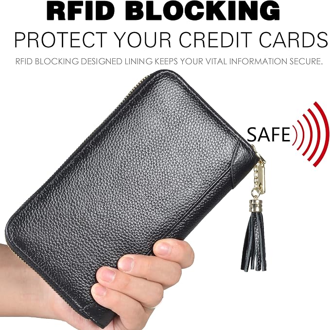 Easyoulife Credit Card Holder Wallet Womens Zipper Leather Case Purse RFID Blocking