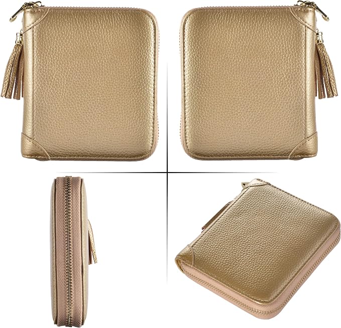 Easyoulife Womens Credit Card Holder Wallet Zip Leather Card Case RFID Blocking (Gold)