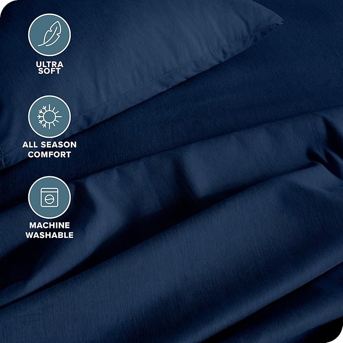 Bare Home Twin Sheet Set - 1800 Ultra-Soft Microfiber Double Brushed - Deep Pockets - Easy Fit - Extra Soft - 3 Piece Set - Bed Sheets (Twin, Heathered Dark Blue)