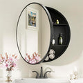 Keonjinn 30 in Round Black Medicine Cabinets with Mirror, Large Farmhouse Medicine Cabinet for Bathroom, Circle Bath Mirror with Storage, Metal Frame Medicine Cabinet for Wall with Detachable Shelves