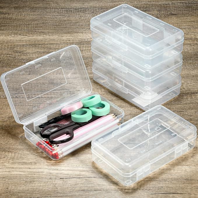 Blulu 3 Pack Large Plastic Pencil Case Box Clear Pencil Boxes Bulk Hard Crayon Box Storage with Snap Lids 8.1 x 4.7 x 2.2 Inch Painting Organizer Classroom Stationery School Supplies (Clear)