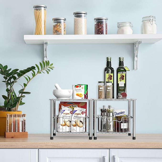 Simple Houseware Chrome Metal Stackable Storage Rack, 16.75 in L x 10.8 in W x 10.25 in H