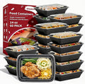 60 Pack 24 oz Plastic Meal Prep Containers with Lids,Microwave Safe | Disposable To Go Food Storage Boxes, Bento Lunch Boxes, Sturdy, Freezer, Dishwasher Safe, Stackable, Leak-proof