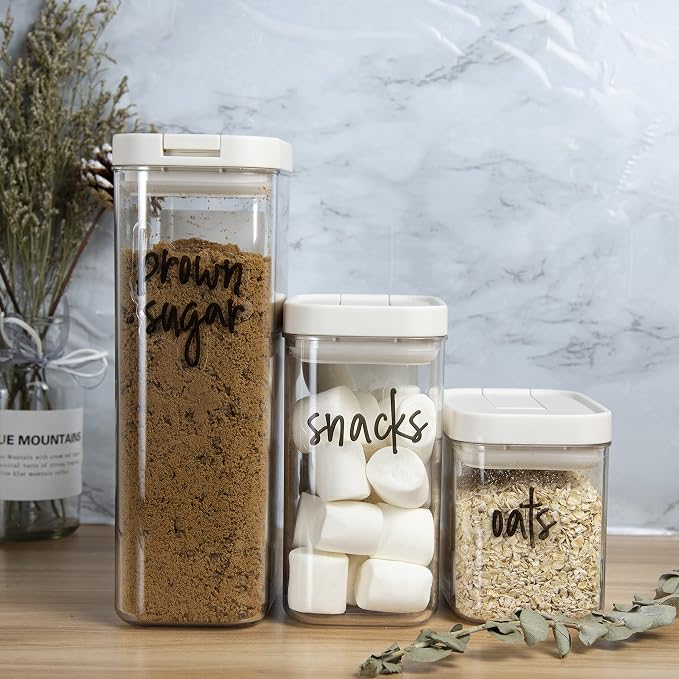 180 Pantry Labels, Prefdo Waterproof White Script Preprinted Food Names Label Stickers for Kitchen Organization Storage Containers, Jars & Canisters (Black)