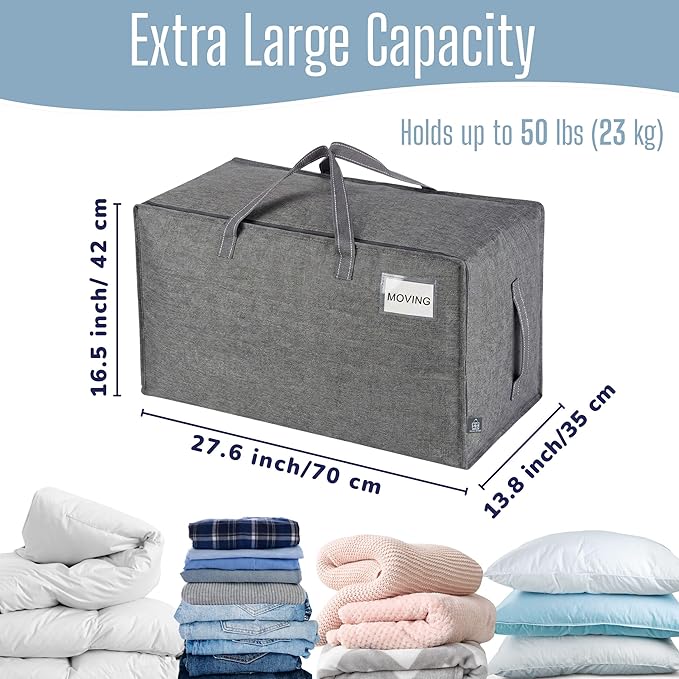 VENO 4 Pack Extra Large Heavy Duty Moving Bags with Wide Opening & Reinforced Handles, Reusable Storage Tote Bags with Strong Zippers for Clothes, College Dorm Essentials & Moving Supplies