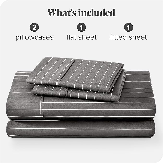 Bare Home King Sheet Set - Luxury 1800 Ultra- Soft Double Brushed Microfiber - Deep Pockets - Easy Fit - 4 Piece Bedding Sheet Set (King, Pinstripe