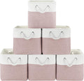 Patvingot 11 Inch Cube Storage Bins, 6 Pack Fabric Storage Cubes with Rope Handles, Organizer Baskets for Closet Shelves, Clothes and Home Organization(White/Pink)