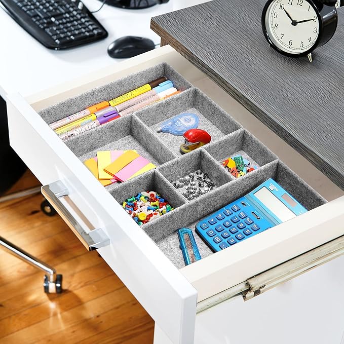 Welaxy Deluxe drawer organizers multi-purpose storage box junk bins for office home bathroom nightstand holder quiet luxury gifts idea 7-piece Style B (Gray)