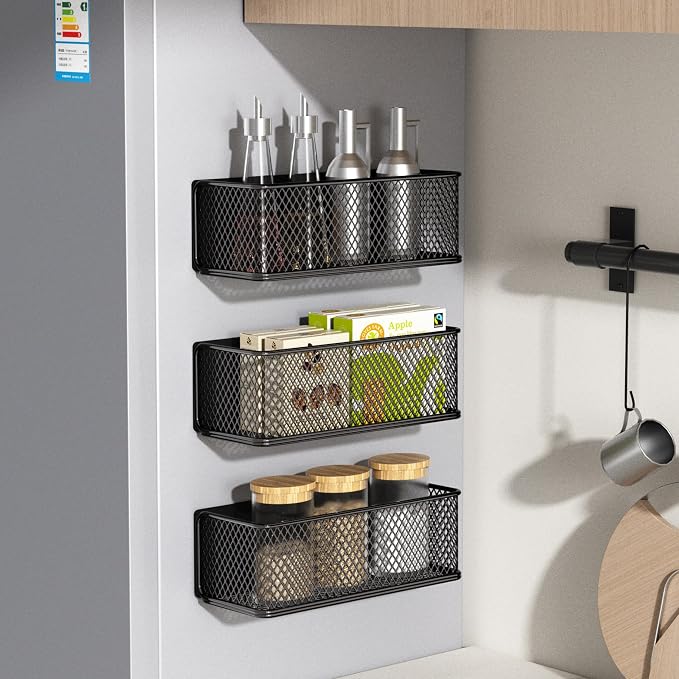 Buyyyit Magnetic Basket Bins Fridge Organizer Pencil Holder - Whiteboard Accessories for Home Kitchen Organization