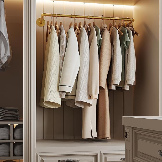 Wall Mounted Clothes Rack 2 Pack, Industrial Pipe Clothing Rack 36 Inch Gold, Wall Clothes Hanger for Bedroom, Cloakroom, Closet, Hallway, Boutique Display, Drying Racks Wall-Mount for Laundry
