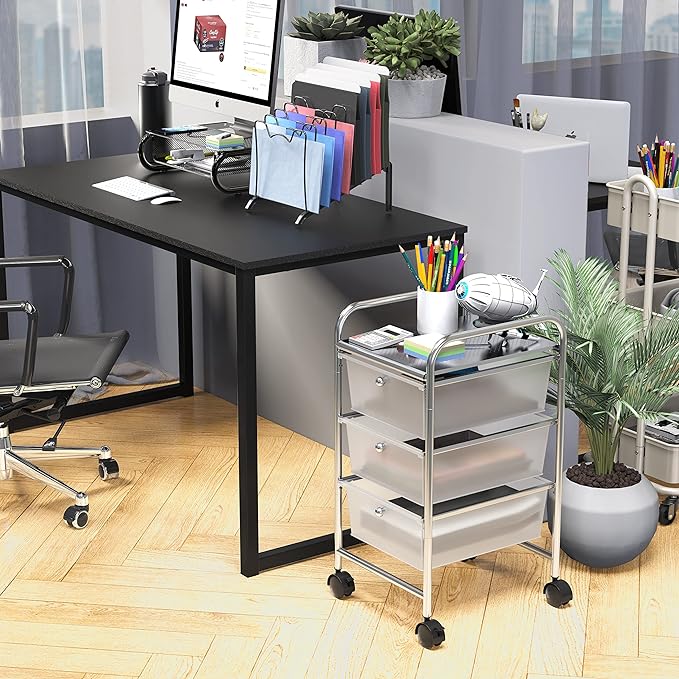 Simple Houseware 3 Drawers Rolling Utility Cart Art Craft Organizer, Chrome | 1-Column, 25.4" Height, Lockable Wheels, for School, Office, Art Craft, and Paper Storage