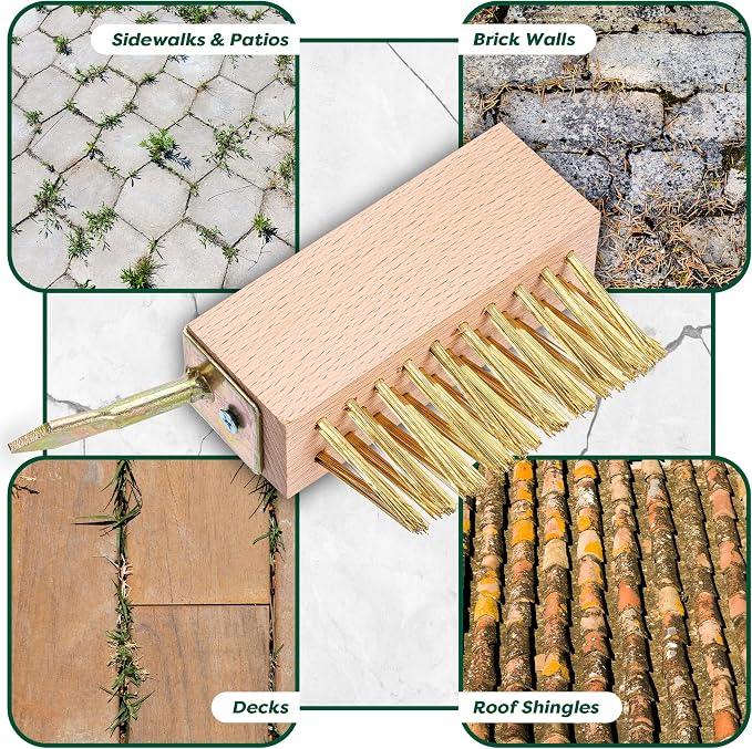 SCRUBIT Moss & Weed Remover Wired Grout Cleaner Brush, Great for Cleaning Decks, Pavers, Patios & Walkways Weed Scraper & Wire Brush Set, Combo w/2 Brush Heads & Scraping Hook - Grout Remover Tool