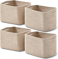 ICERZCZ Small Storage Baskets for Shelves Organizing, Woven Cotton Rope Baskets for Storage, Book Basket, Decorative Shelf Basket, 12.5"Lx9.1''Wx7.9''H (4 Packs) Mixed Brown