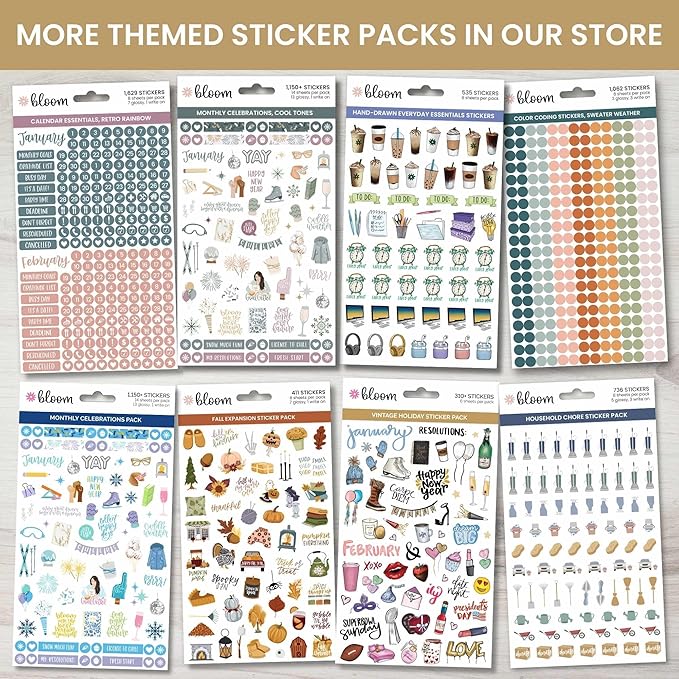 bloom daily planners Holiday Seasonal Planner Sticker Sheets - Vintage Seasonal Sticker Pack - Removable & Repositionable - Over 310 Stickers Per Pack!
