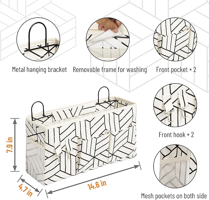 2pcs Large Wall Hanging Storage Bag, Door Closet Linen Fabric Pockets Organizer, Waterproof for Living Room Bedroom Bathroom Kitchen Office RV Camper with Hooks White