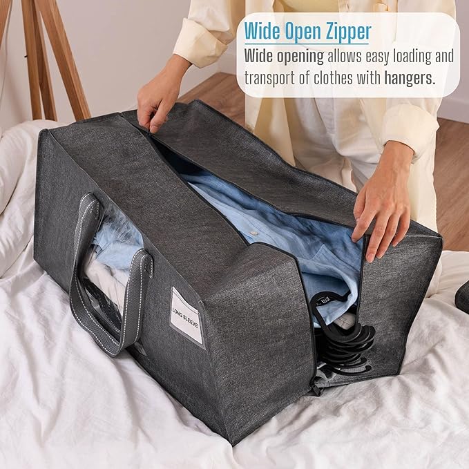 VENO 2 Pack Heavy Duty Moving Bags, Christmas Storage Bins with Lids, Transparent Window Design, Alternative to Moving Boxes, Storage Bags for Clothes, Blankets, Comforters, Pillows (Gray, 2 Pack)