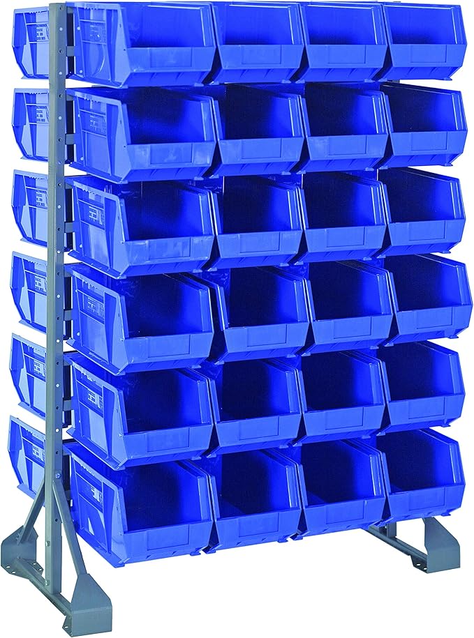 Quantum Storage Systems QRU-12D-240-48BL Double Sided Rail Systems Complete Package with Bins, 36" L x 20" W x 53" H Blue