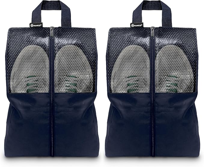 Shoe Bags For Travel, Used As For Storage or Shoe Travel Bag, Space Saving When Travelling With This Travel Shoe Bags For Packing, Featuring Waterproof Nylon Sneaker Bag. (Navy, 2 Pack, Large)