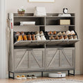 Wodeer Shoe Cabinet Storage for Entryway, Shoe Storage Cabinet with 4 Flip Drawers, Freestanding Narrow Shoe Rack Organizer with Metal Legs, Adjustable Shelves & Open Storage for Foyer, Hallway, Grey