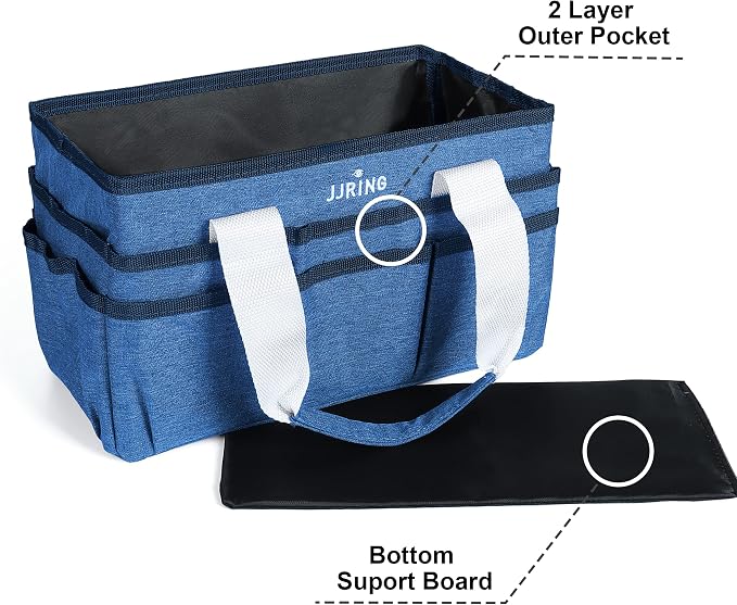JJRING Craft Organizer Tote Bag, Art Storage Caddy with Multiple Pockets, Blue Sewing Bag for Art, Craft, Scrapbooking, School, Medical, and Office Supplies Storage