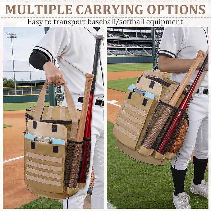 Baseball Bucket Bag, Tactical Style Softball Bucket Cover for 6 Gallon Bucket, Coaching Accessories Organizer with Multiple Pockets for Bat, Gloves, Scoreboard