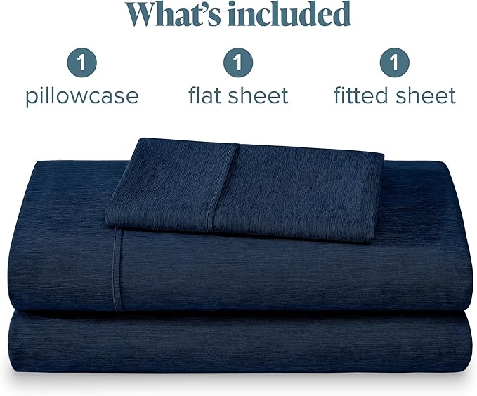 Bare Home Twin Sheet Set - 1800 Ultra-Soft Microfiber Double Brushed - Deep Pockets - Easy Fit - Extra Soft - 3 Piece Set - Bed Sheets (Twin, Heathered Dark Blue)