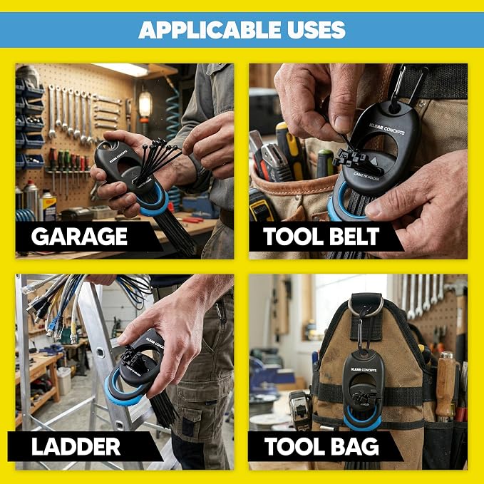 Zip Tie Holder with Carabiner Clip, Holds Up to 65 Zip Ties | Spring Loaded Design Clips onto Any Tool Belt or Ladder for One Handed Access, Built For Mechanics, DIYers & Electricians