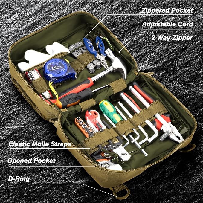 Jueachy Tactical Molle Pouch Large Admin Bag Utility Tool Pouches Molle Attachment EDC Pouches Expandable Molle Accessories Organizer Medical Pocket U.S.A Patch Included