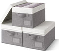 GRANNY SAYS Storage Bins with Lids, Collapsibe Clothes Organizers and Storage, Storage Baskets for Shelves, Decorative Storage Boxes with Lids, 3-Pack, Gray&Ivory