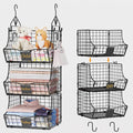 Hanging Closet Organizers and Storage, 3 Tier Closet Shelf Clothes Organizer with 2 S-Hooks, Multi-Functional Iron Wire Baskets, for Clothing, Sweaters, Handbags, Hat, Canned