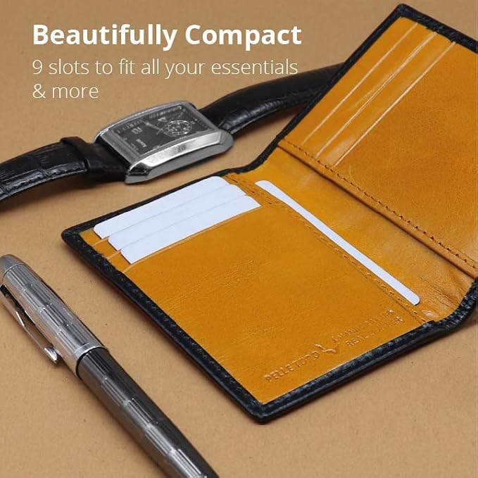 Minifold Men's Slim Leather Wallet with RFID Blocking Contactless Handmade, Minimalist and Slim, in Gift Box for Men