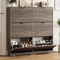 HUANLEGO Shoe Cabinet Storage for Entryway with 6 Flip Drawers, Grey Fluted Shoe Cabinet with Adjustable Shelves, Wooden Hidden Shoe Rack Freestanding Narrow Slim Shoes Storage for Hallway, Entrance